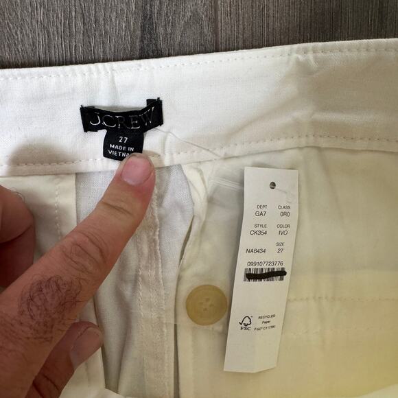 J.Crew Barrel Leg Pants WMNS 27 White Cotton-Linen Blend Stretch Hi-Rise Tapered - Picture 4 of 7